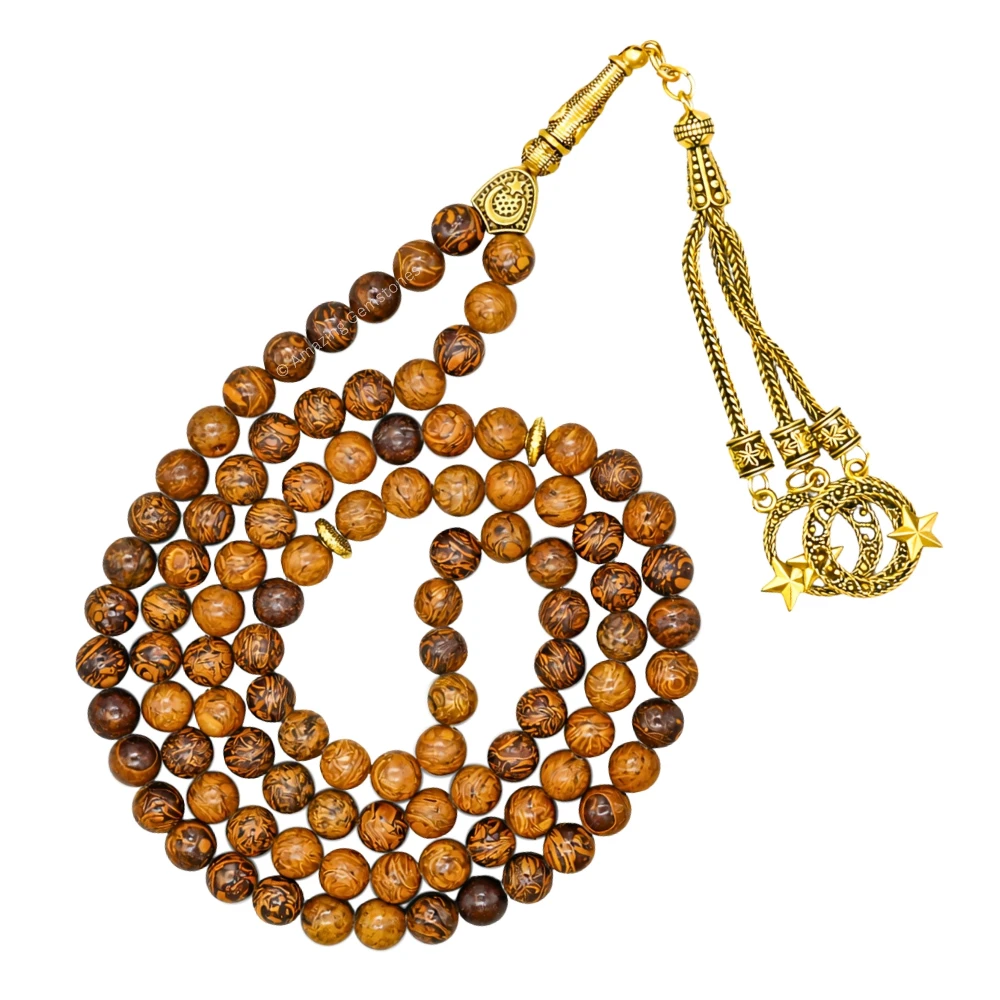 Mariyam Jasper Crystal Tasbeeh Sibha Prayer Beads (Gold)