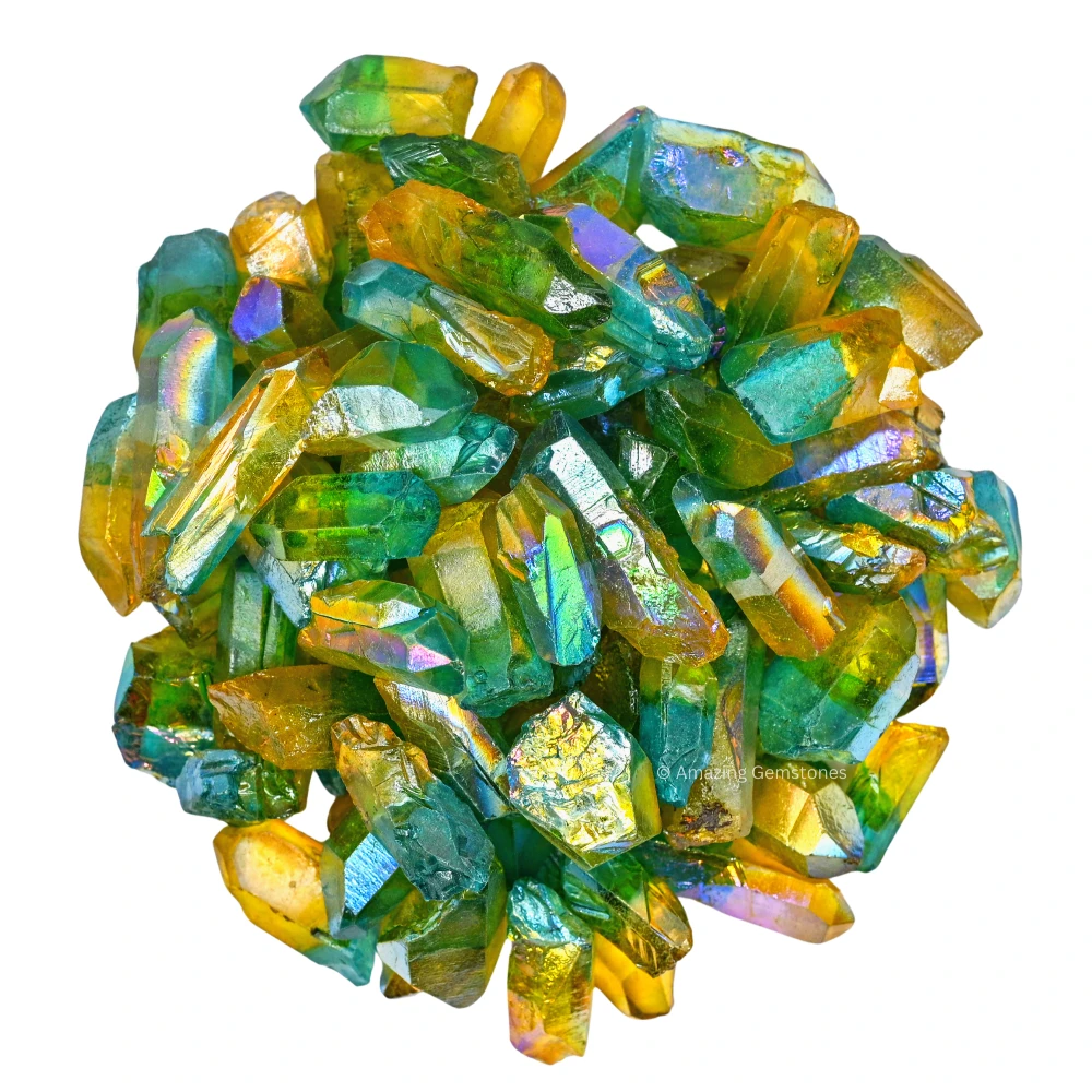 Aqua Apple Tangerine Aura Quartz Raw Crystal Points (1 LB)