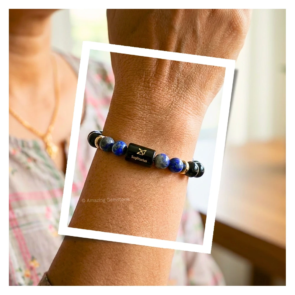 Sagittarius Birthstone Bracelet - Black Obsidian & Lapis Lazuli