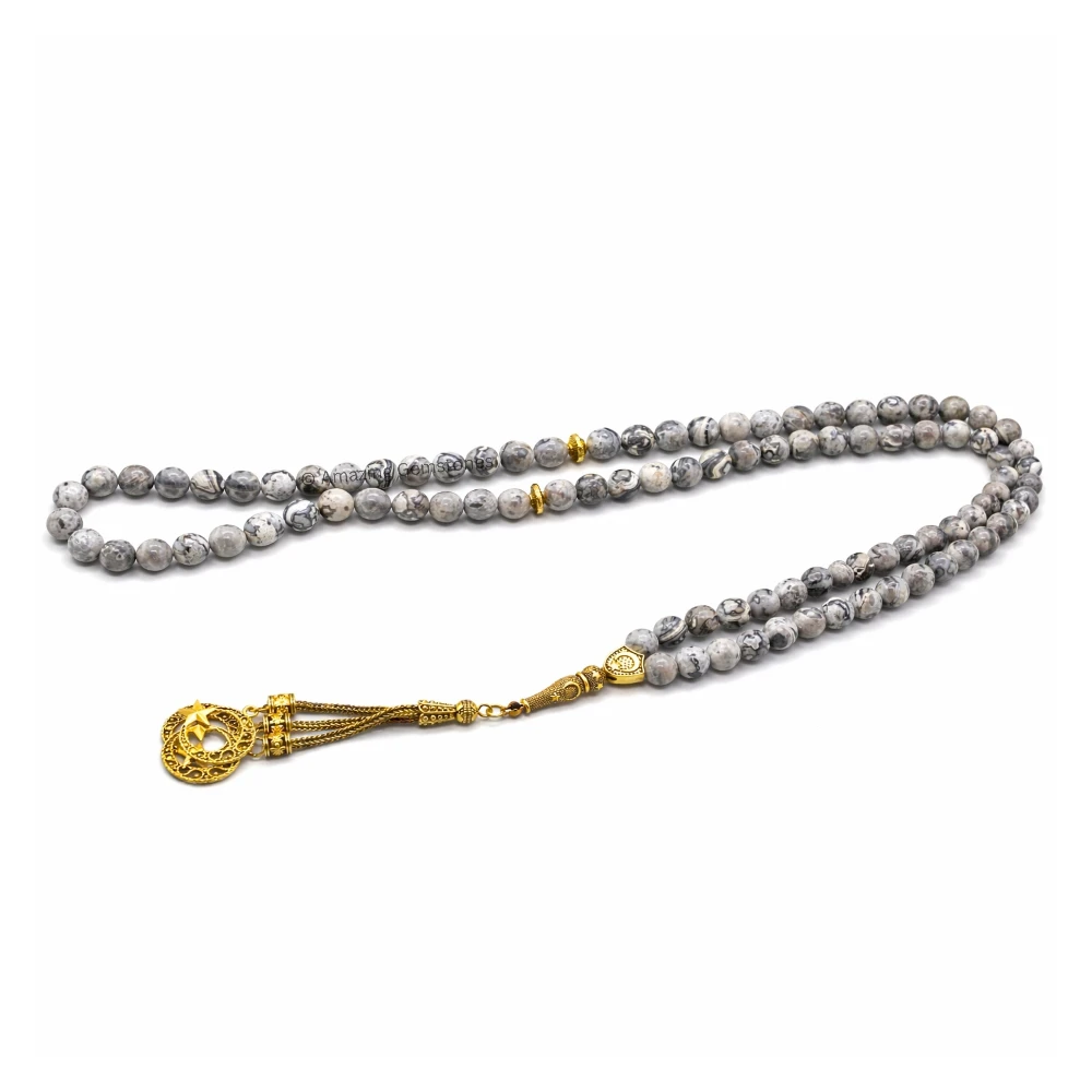 Black Picasso Crystal Tasbeeh Sibha Prayer Beads (Gold)