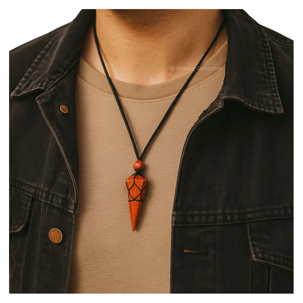 Red Goldstone Pendulum Pendant Necklace (Macrame)