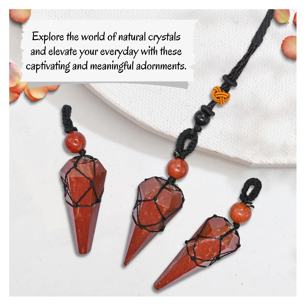 Red Jasper Pendulum Pendant Necklace (Macrame)