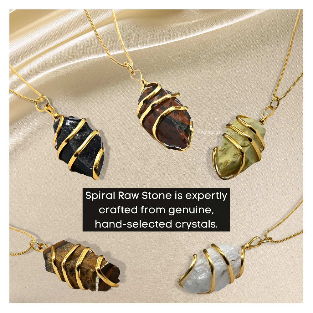 Set of 11 Crystal Spiral Raw Pendant Necklace