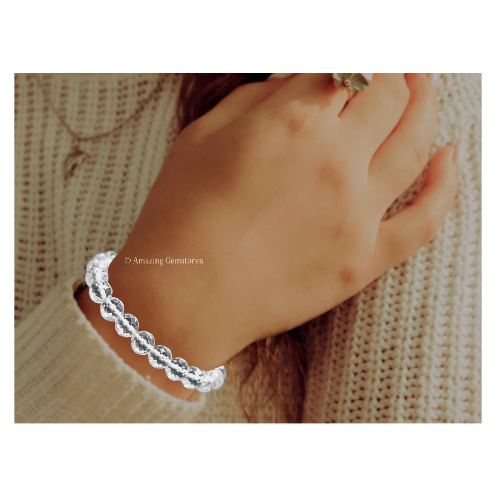 Clear Quartz Bracelet (Faceted) (Stretchable)