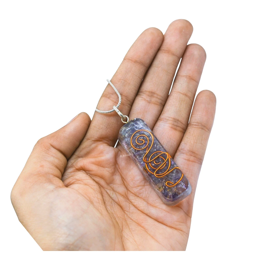 Amethyst Crystal Orgone Pendant - Rectangle