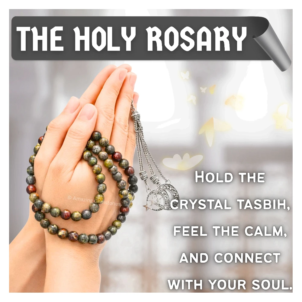 Dragon Bloodstone Crystal Tasbeeh Sibha Prayer Beads (Silver)
