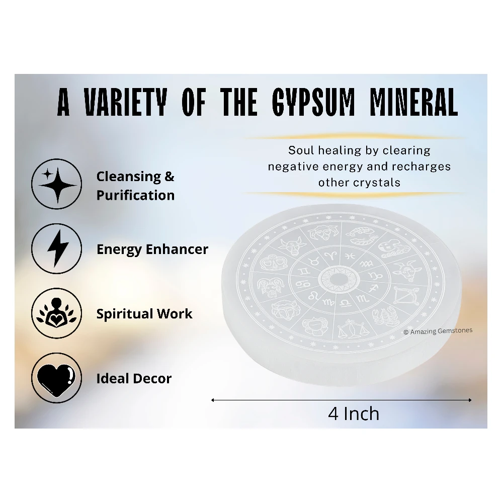 Selenite Charging Plate - Zodiac Sign (4 Inch)
