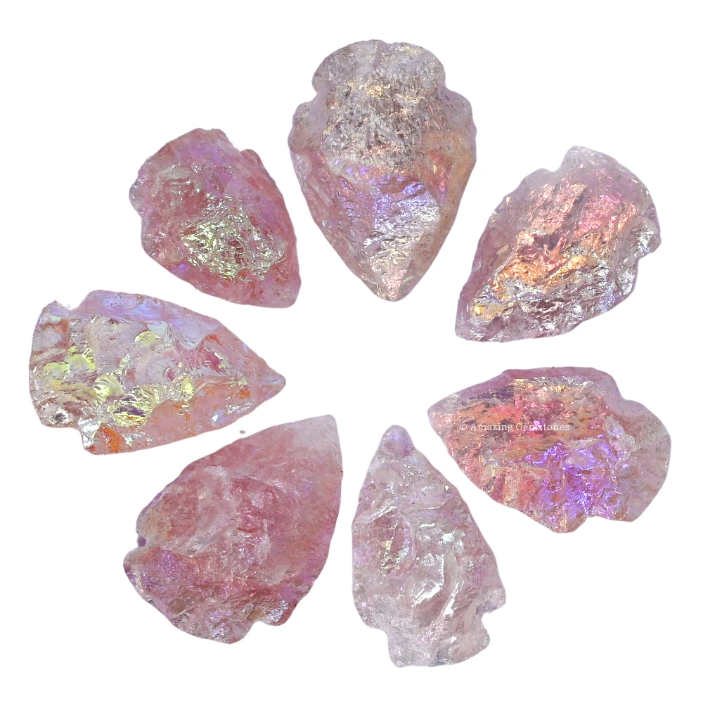Angel Aura Rose Quartz Crystal Arrowhead - 1" to 1.5" (3 Pieces)