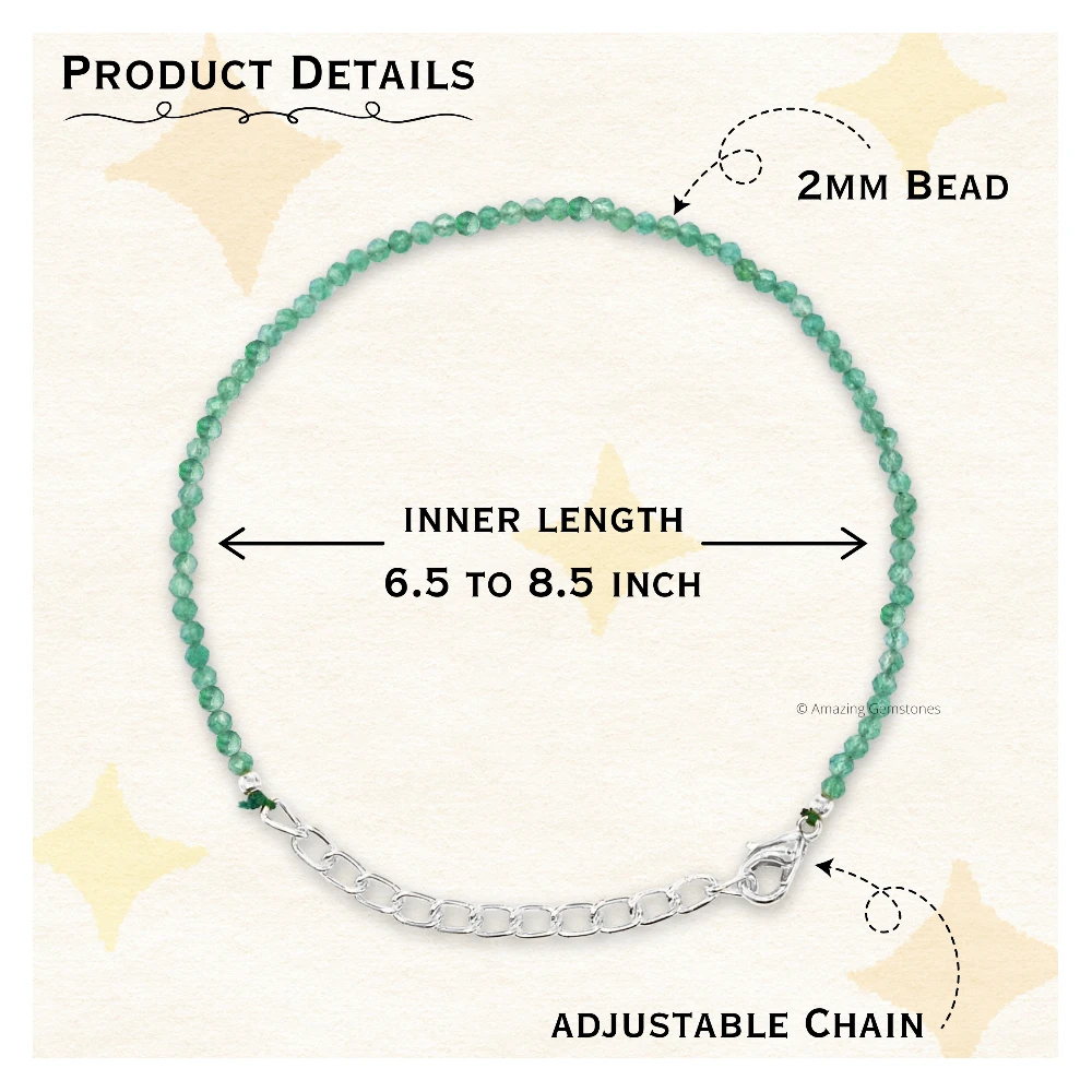 Green Onyx Crystal Bracelet - 2mm Faceted Bead (Silver)