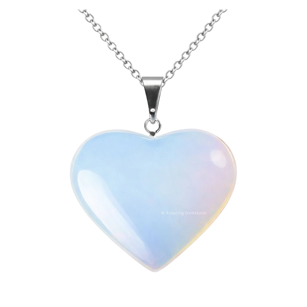 Opalite Heart Crystal Necklace (Flat Heart)
