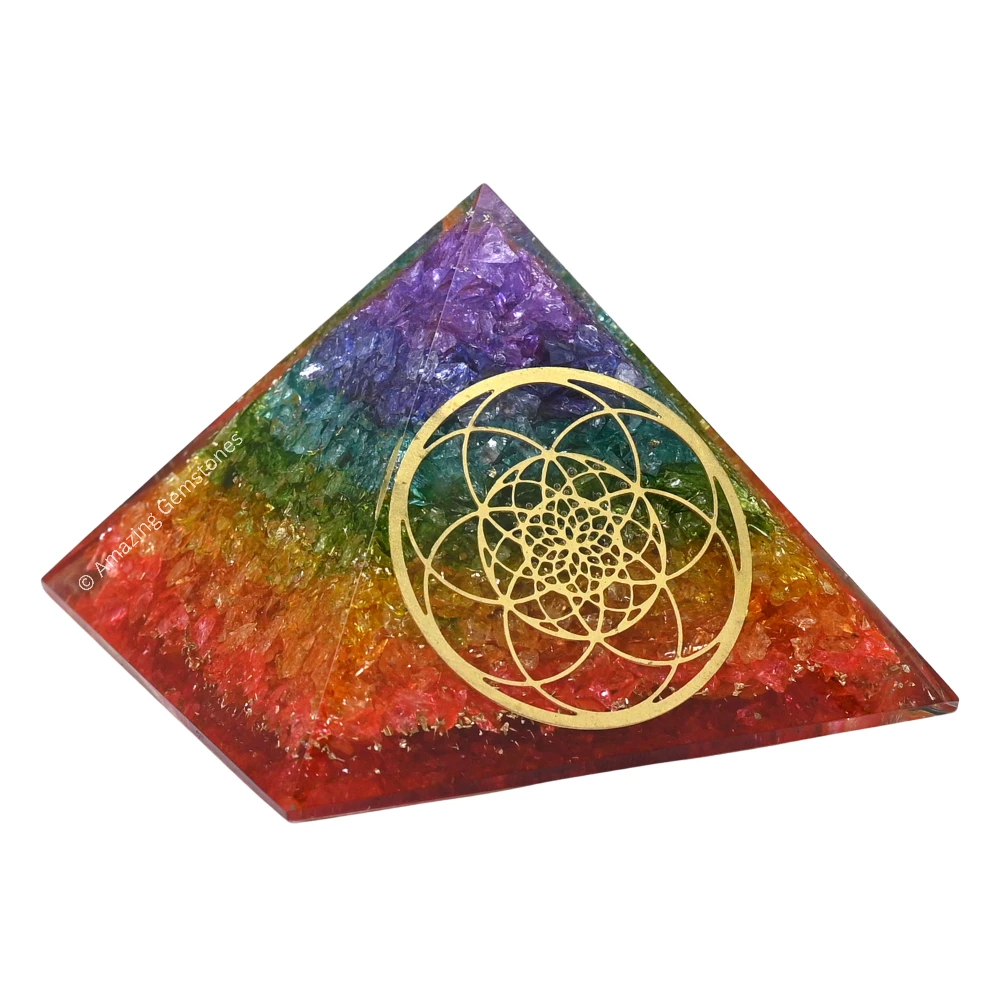 Chakra Onyx Orgone Pyramid - Seed of Life
