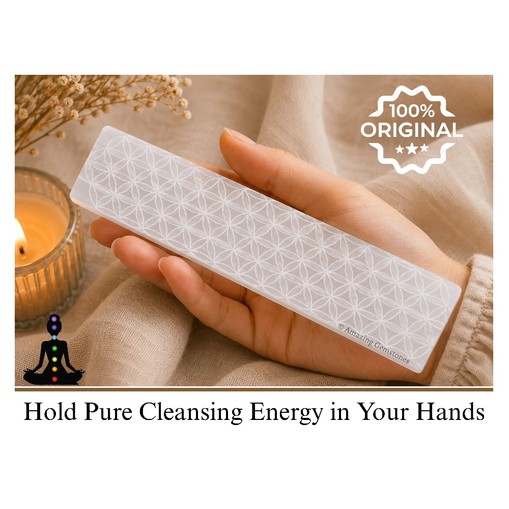 Selenite Charging Plate for Crystals - Flower of Life Stick