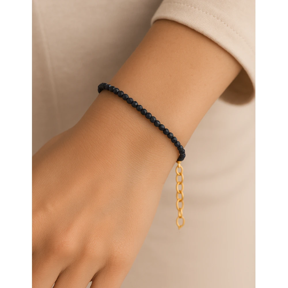 Blue Sunstone Dyed Crystal Bracelet - 2mm Faceted Bead (Gold)