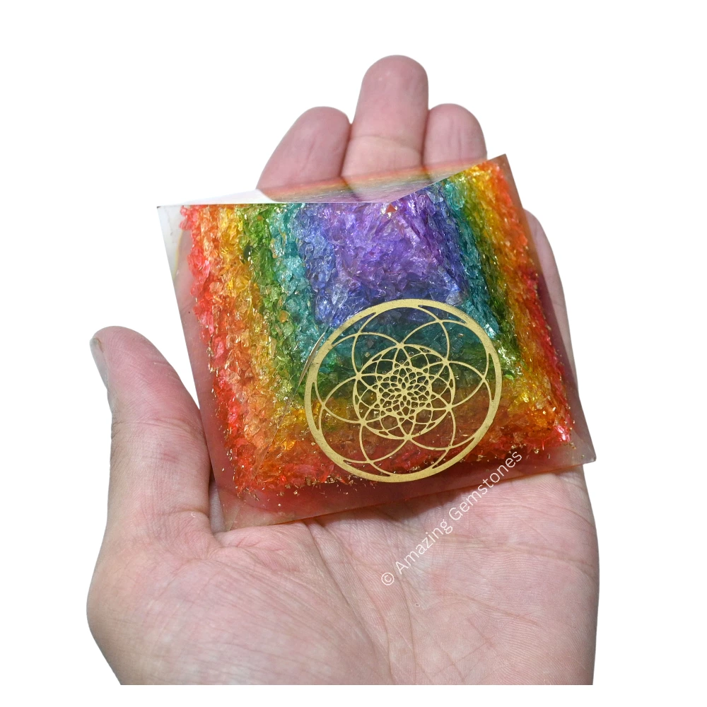 Chakra Onyx Orgone Pyramid - Seed of Life