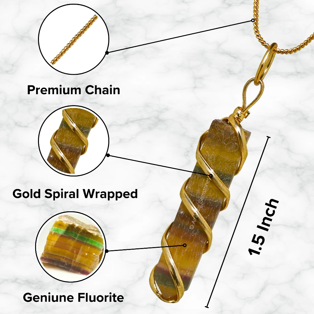 Fluorite Necklace - Spiral Pencil Point (Gold)