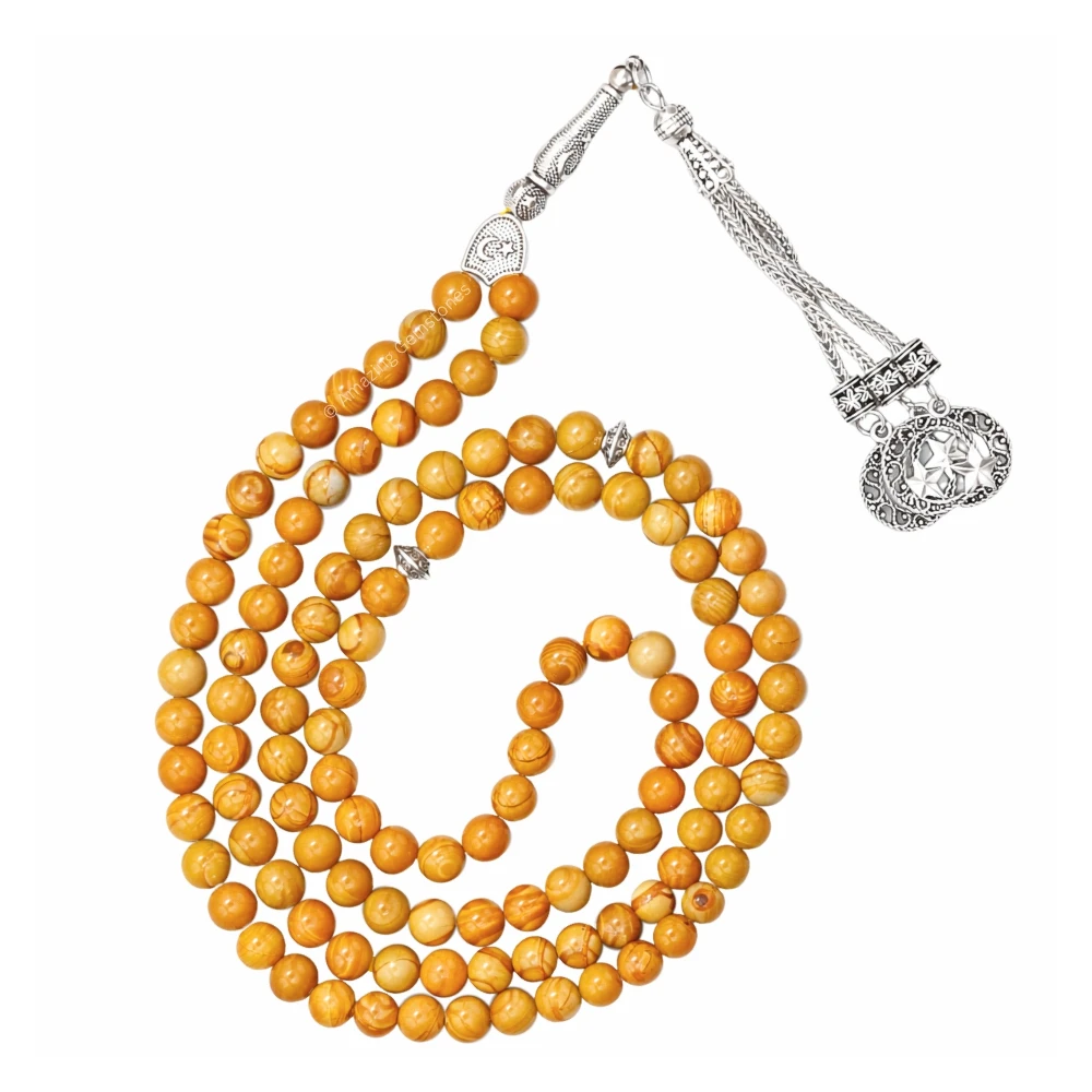 Yellow Jasper Crystal Tasbeeh Sibha Prayer Beads (Silver)
