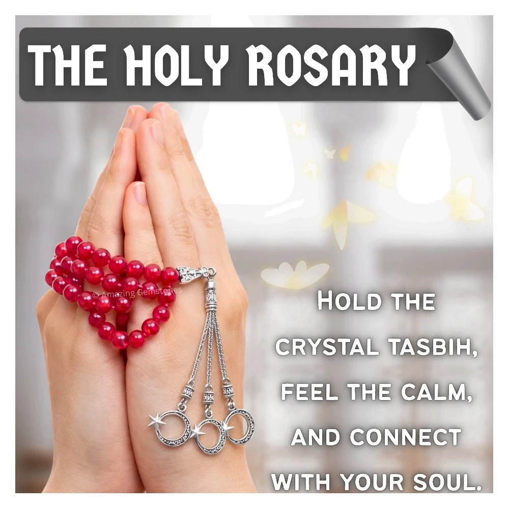 Ruby Jade (Dye) Crystal Tasbeeh Sibha Prayer Beads (Silver)