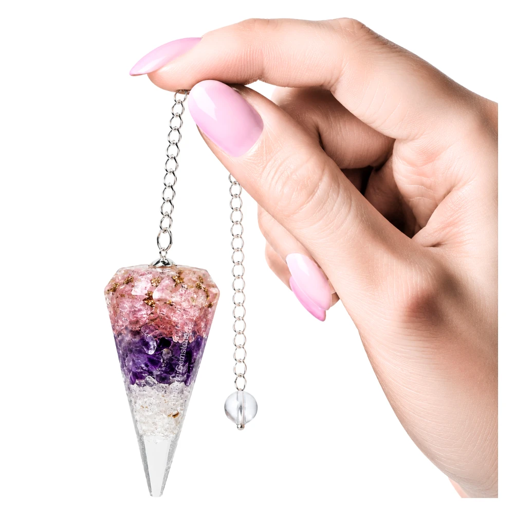 Rose Quartz Amethyst Clear Quartz Orgone Pendulum (Layered)