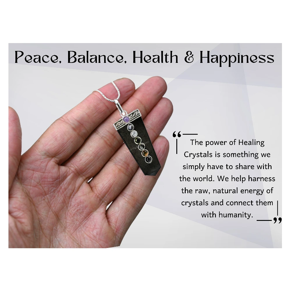 Shungite Necklace - Flat Pencil with 7 Chakra