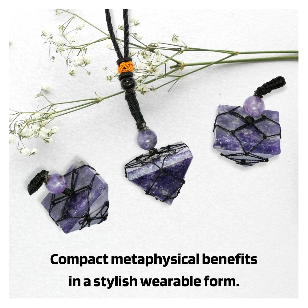 Lepidolite Pyramid Pendant Necklace (Macrame)