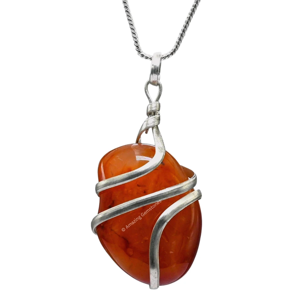 Carnelian Necklace - Spiral Tumbled (Silver)