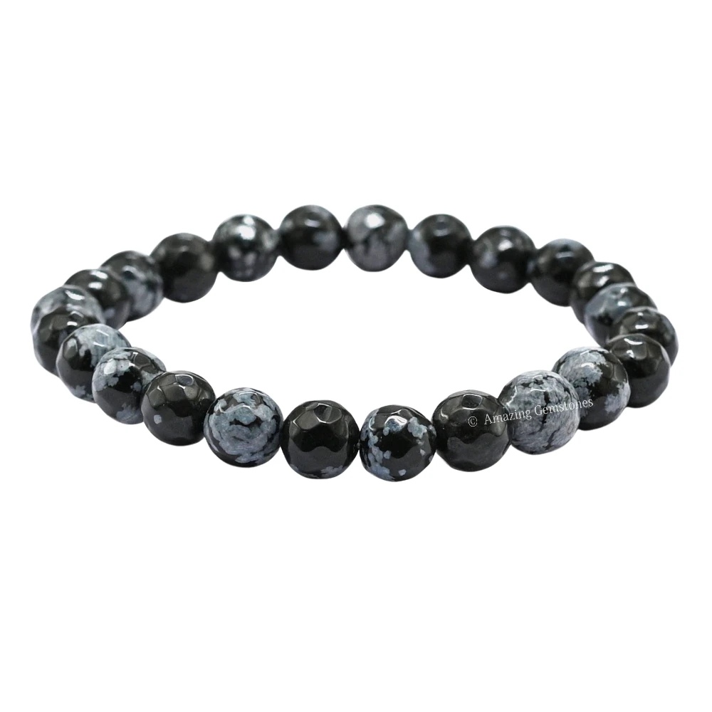 Snowflake Obsidian Bracelet (Faceted-Stretchable)