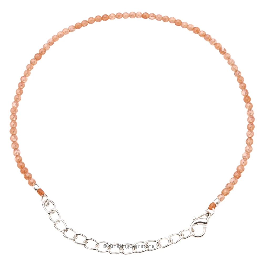 Peach Moonstone Crystal Bracelet - 2mm Faceted Bead (Silver)