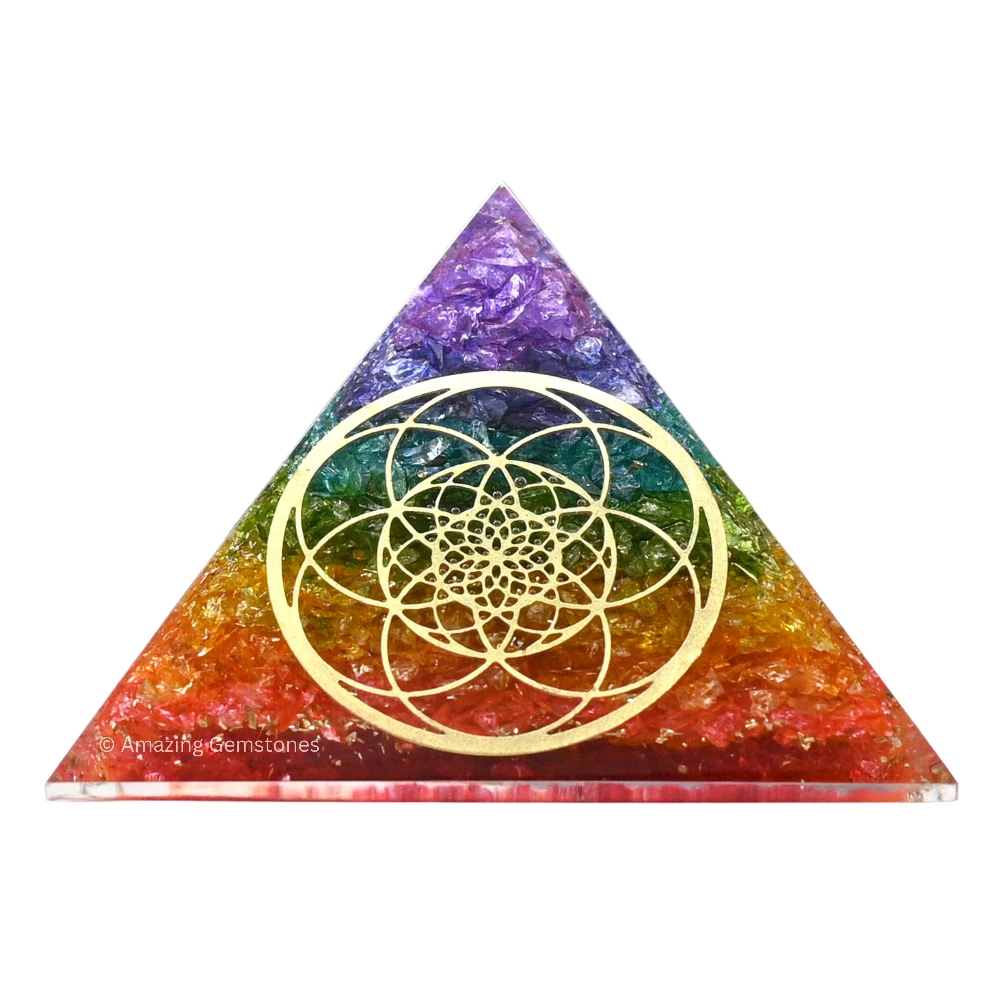 Chakra Onyx Orgone Pyramid - Seed of Life
