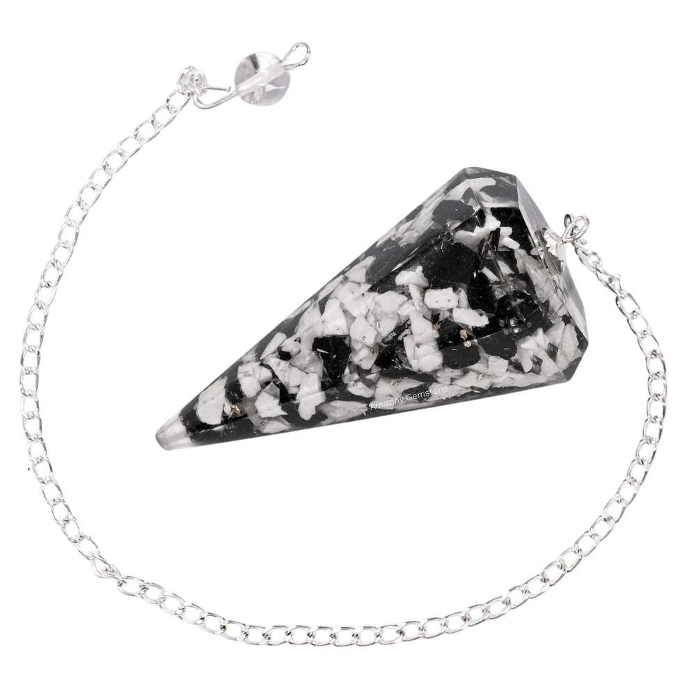 Black and White Tourmaline Orgone Pendulum