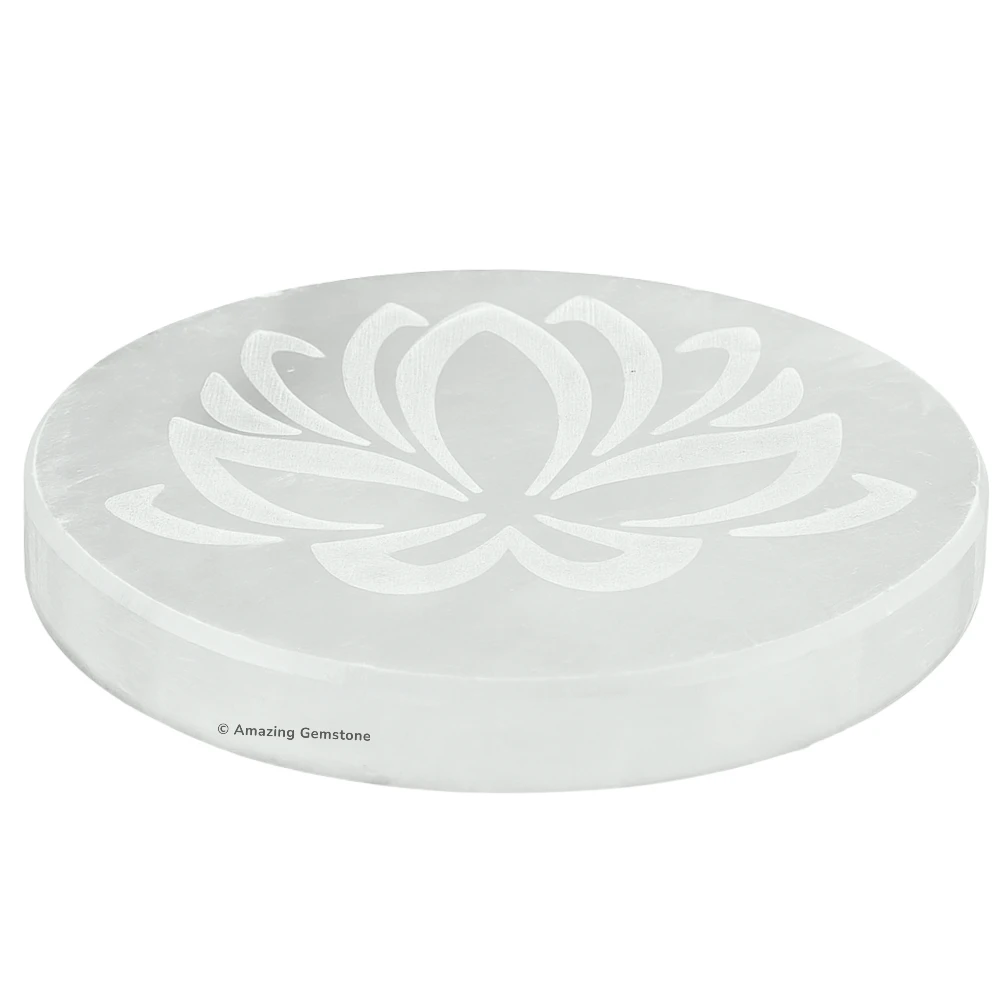 Selenite Charging Plate for Crystals - Lotus FOL (4 Inch)