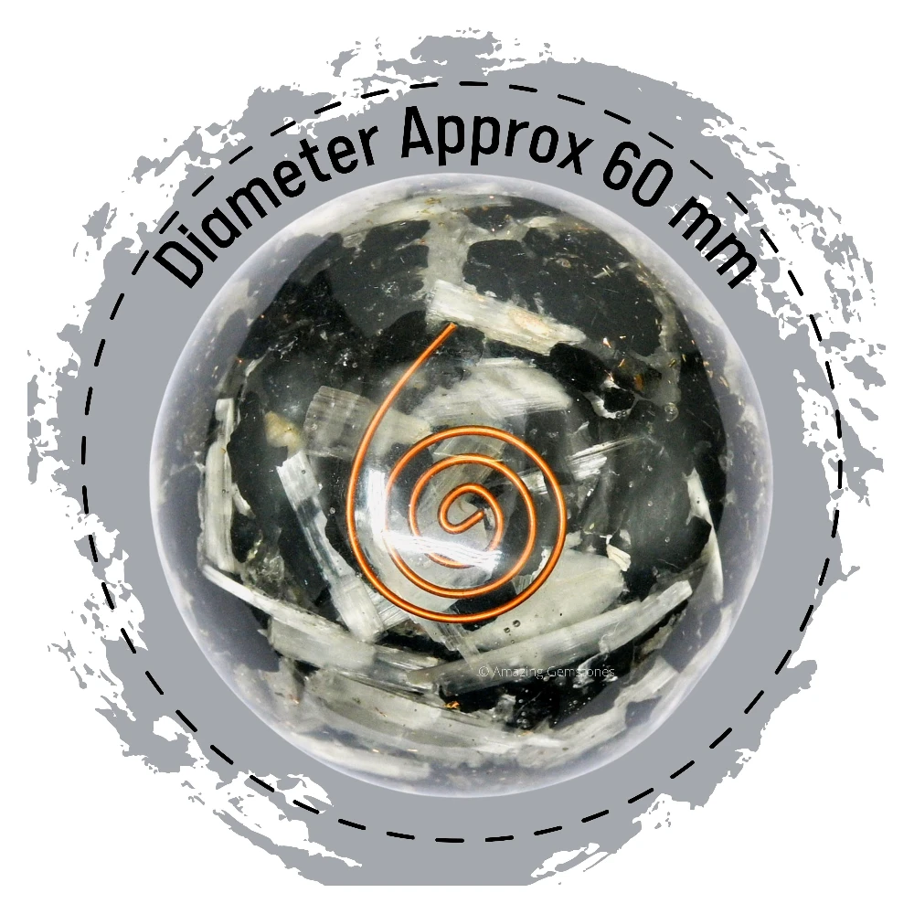 Black Tourmaline Selenite (mix) Orgone Sphere (2.5 Inch)