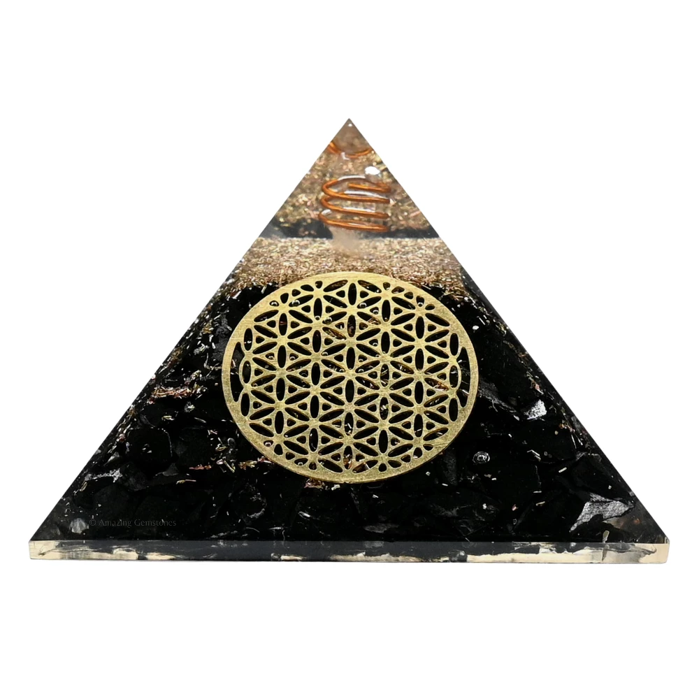 Black Tourmaline Orgone Pyramid - Flower of Life