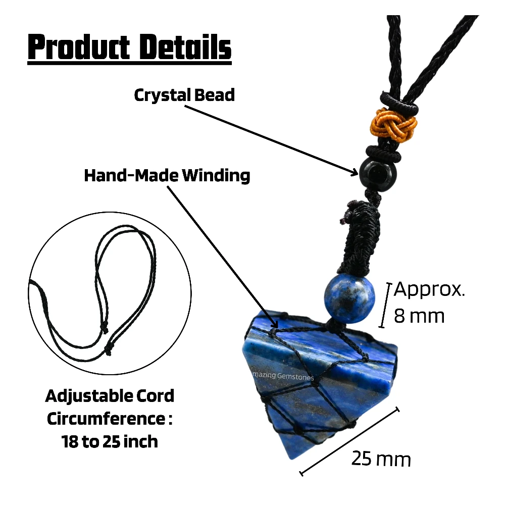 Lapis Lazuli Pyramid Pendant Necklace (Macrame)