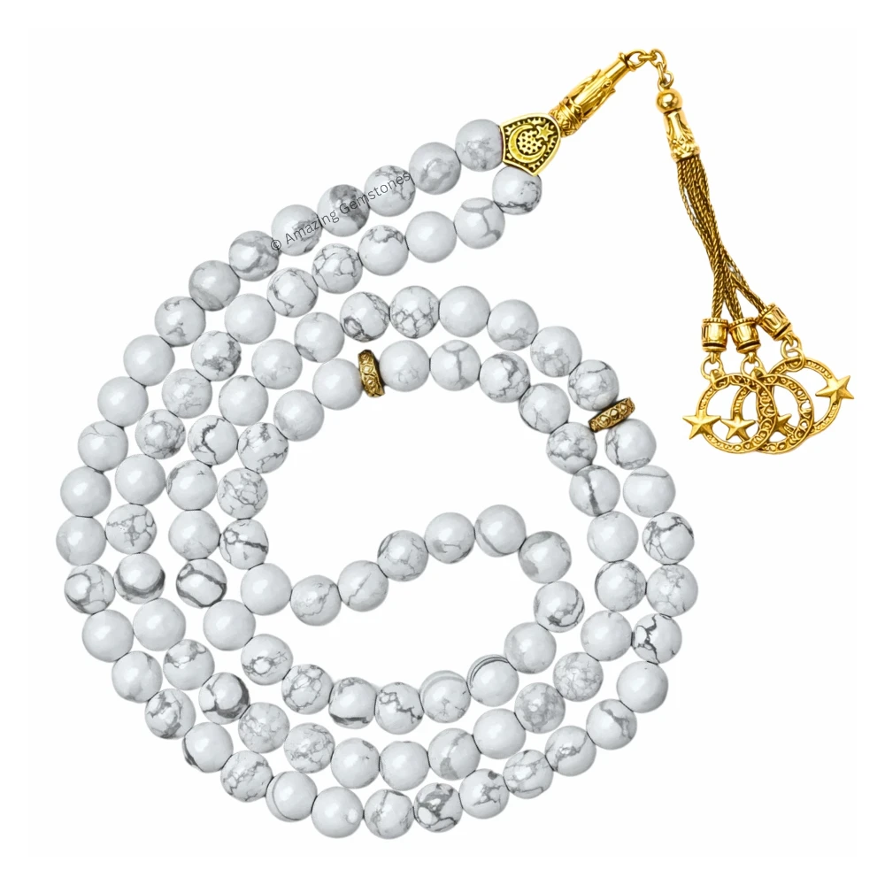 Howlite Crystal Tasbeeh Sibha Prayer Beads (Gold)