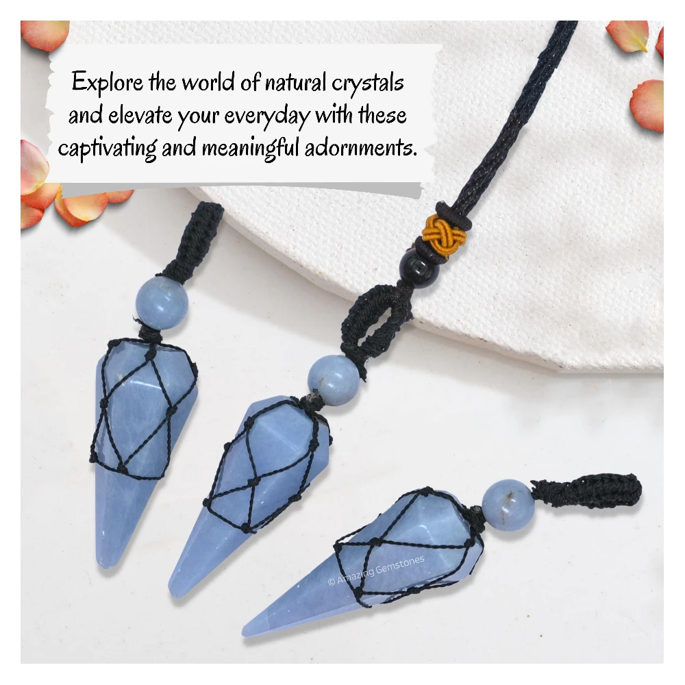 Angelite Pendulum Pendant Necklace (Macrame)