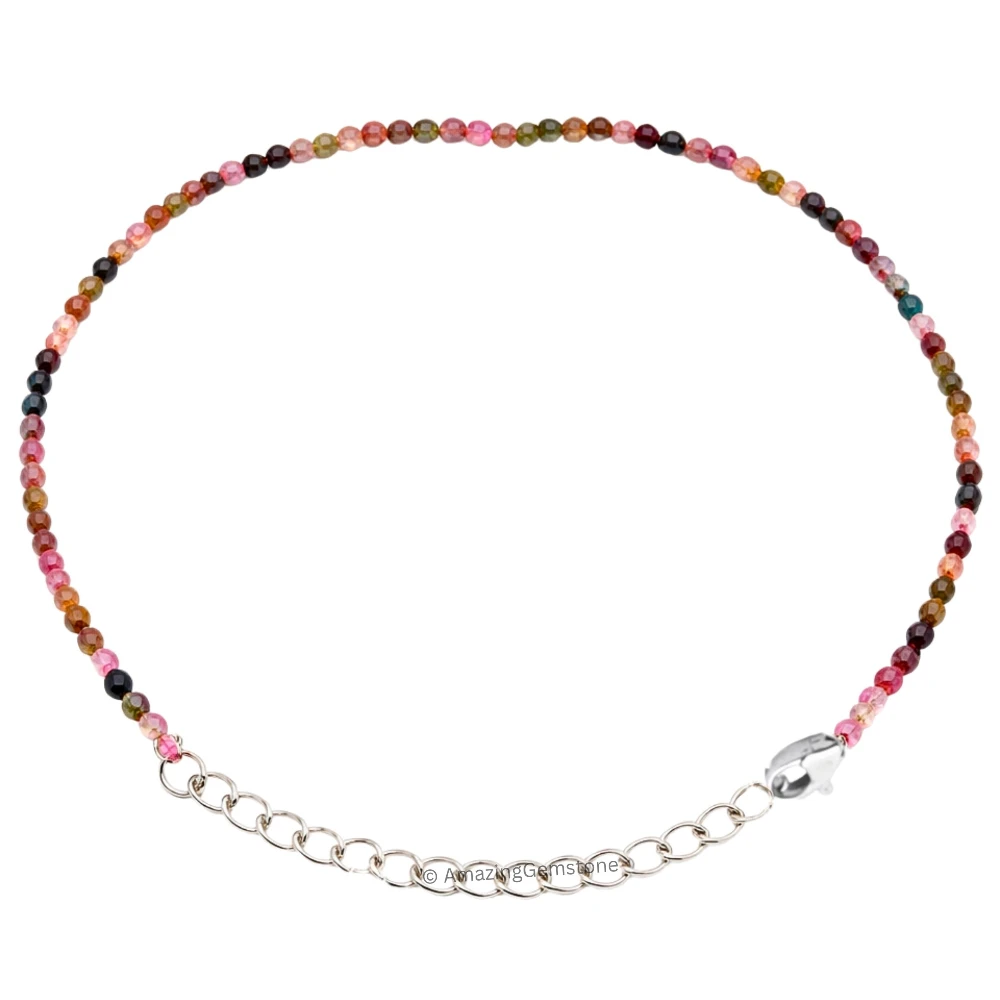 Multi Tourmaline Crystal Bracelet - 2mm Faceted Bead (Silver)