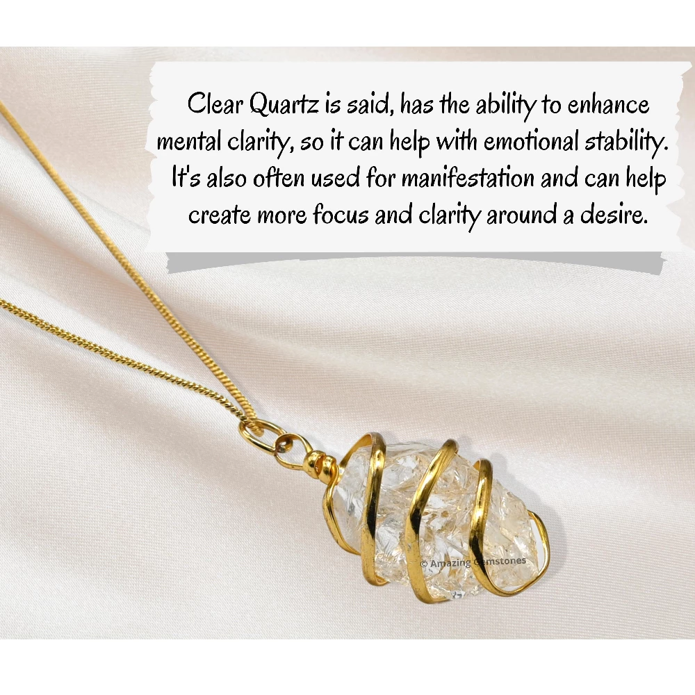 Clear Quartz Necklace - Raw Crystal (Gold)