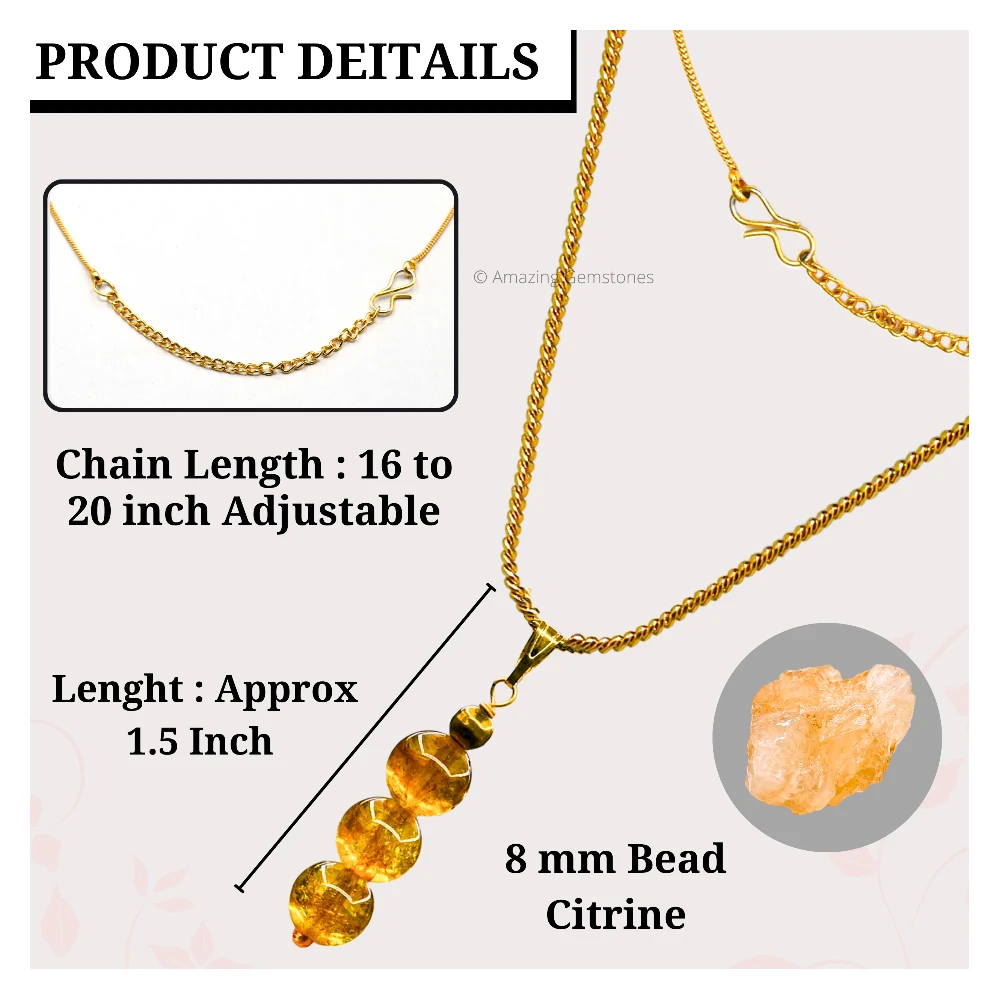 Citrine Bead Pendant (Gold)
