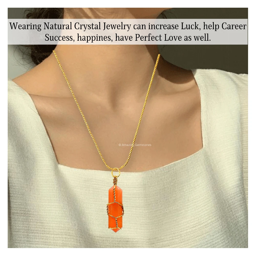 Carnelian Necklace - Wire Wrapped Double Point (Gold)