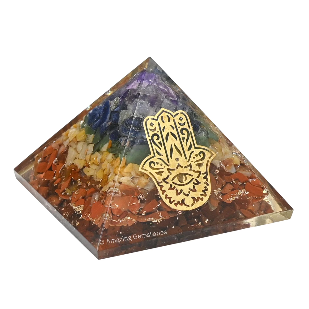 Natural Chakra Orgone Pyramid - Big Hamsa