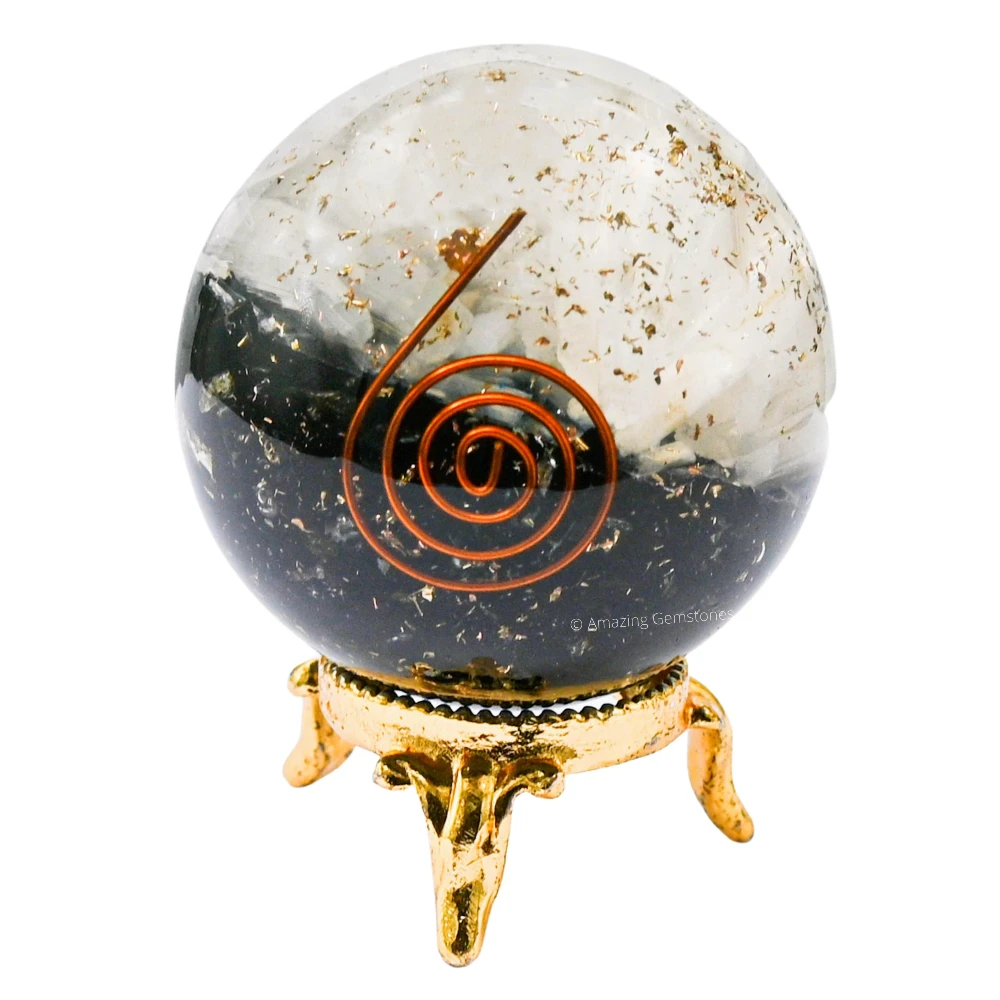 Black Tourmaline Selenite (Layer) Orgone Sphere (2 Inch)
