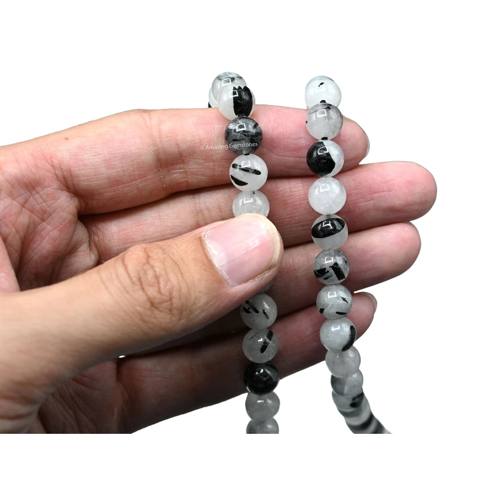 Black Rutilated Quartz Mala (Without Knot)