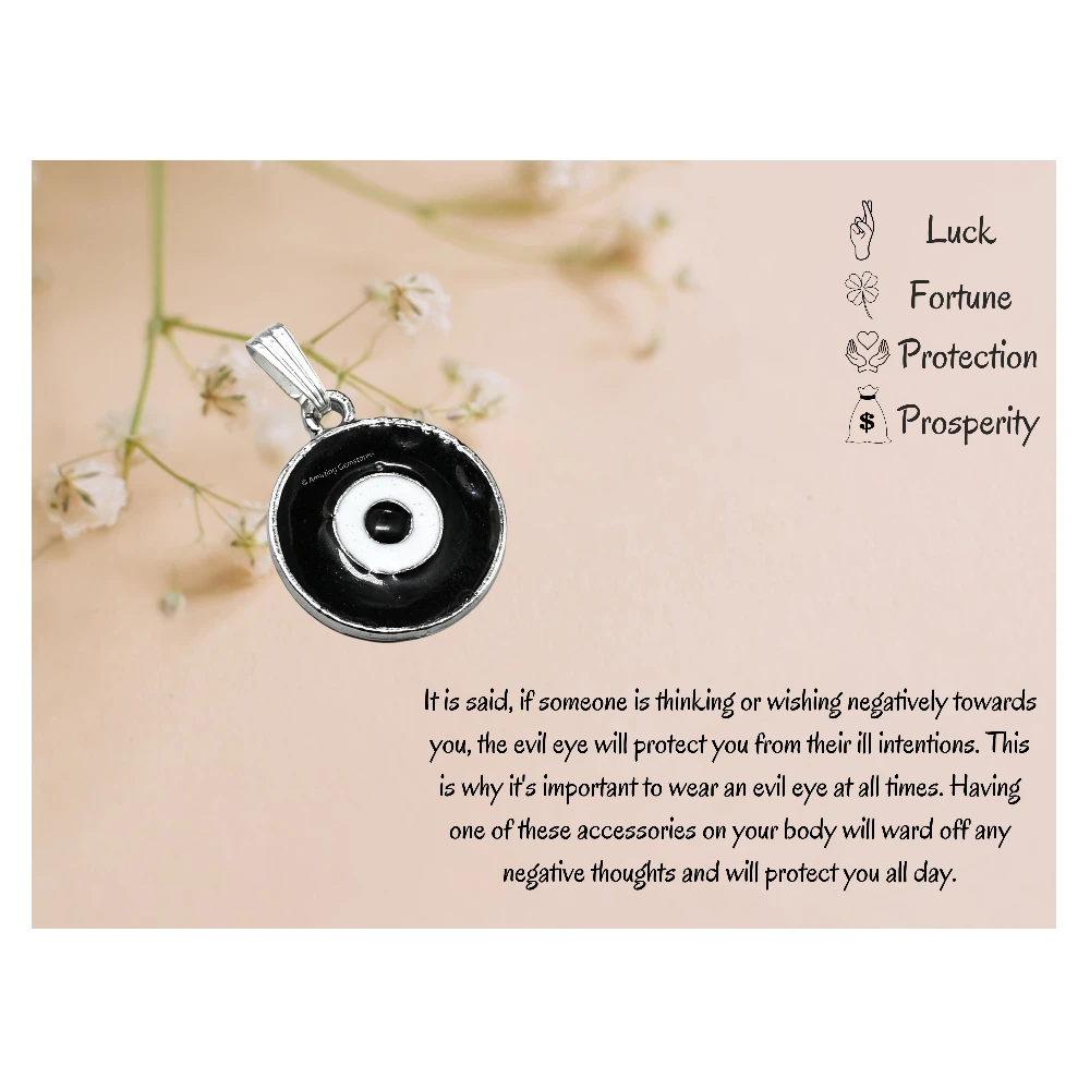 Black Evil Eye Pendant - Round (Silver)
