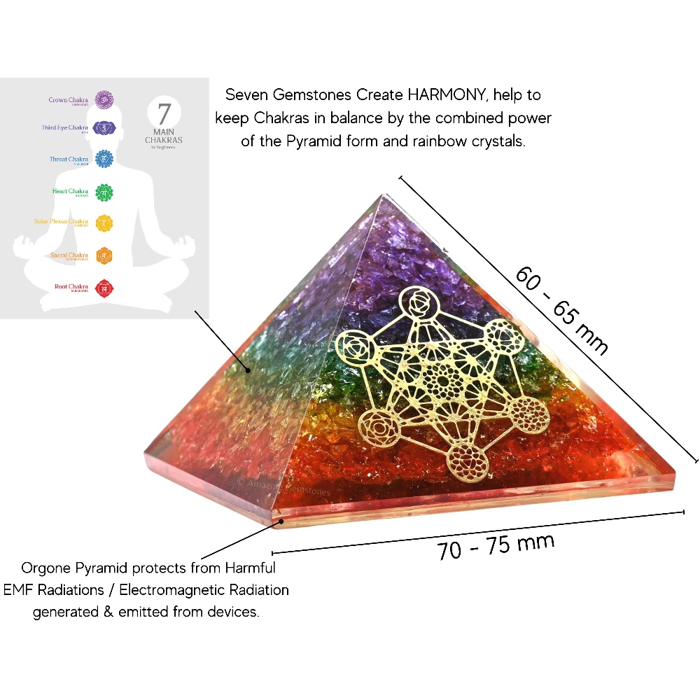 Chakra Onyx Orgone Pyramid - Chakra Metatron Cube