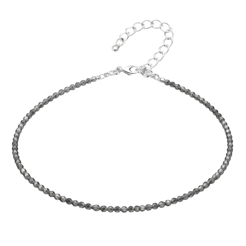 Silver Moonstone Crystal Anklet - 2mm Faceted Bead (Silver)