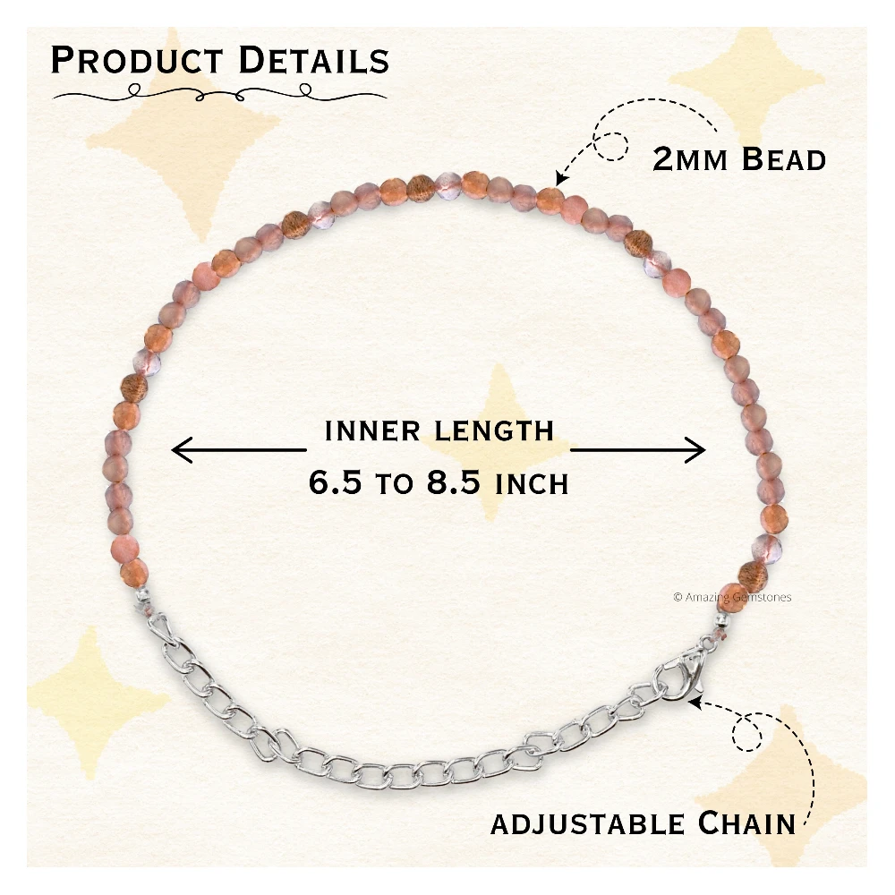 Golden Moonstone Crystal Bracelet - 2mm Faceted Bead (Silver)