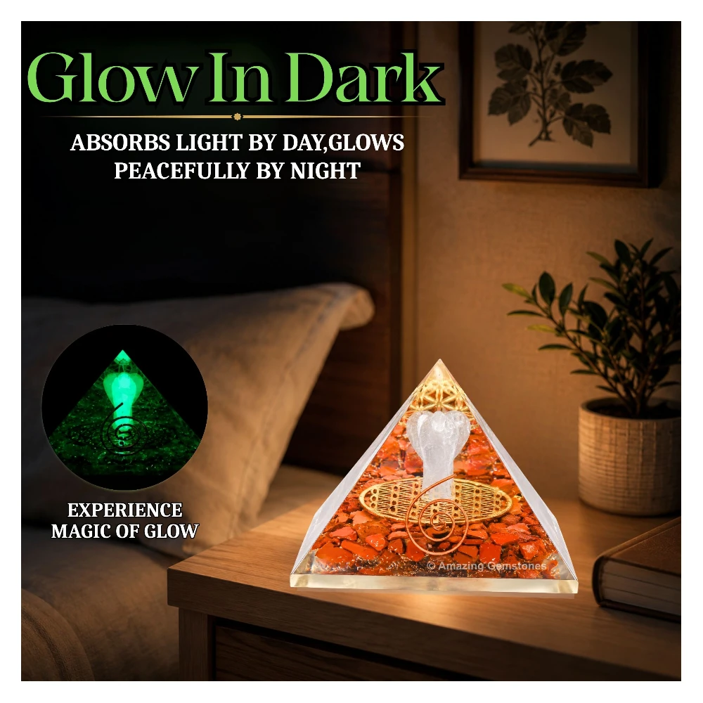 Red Jasper Orgone Pyramid - Angel Glow in Dark