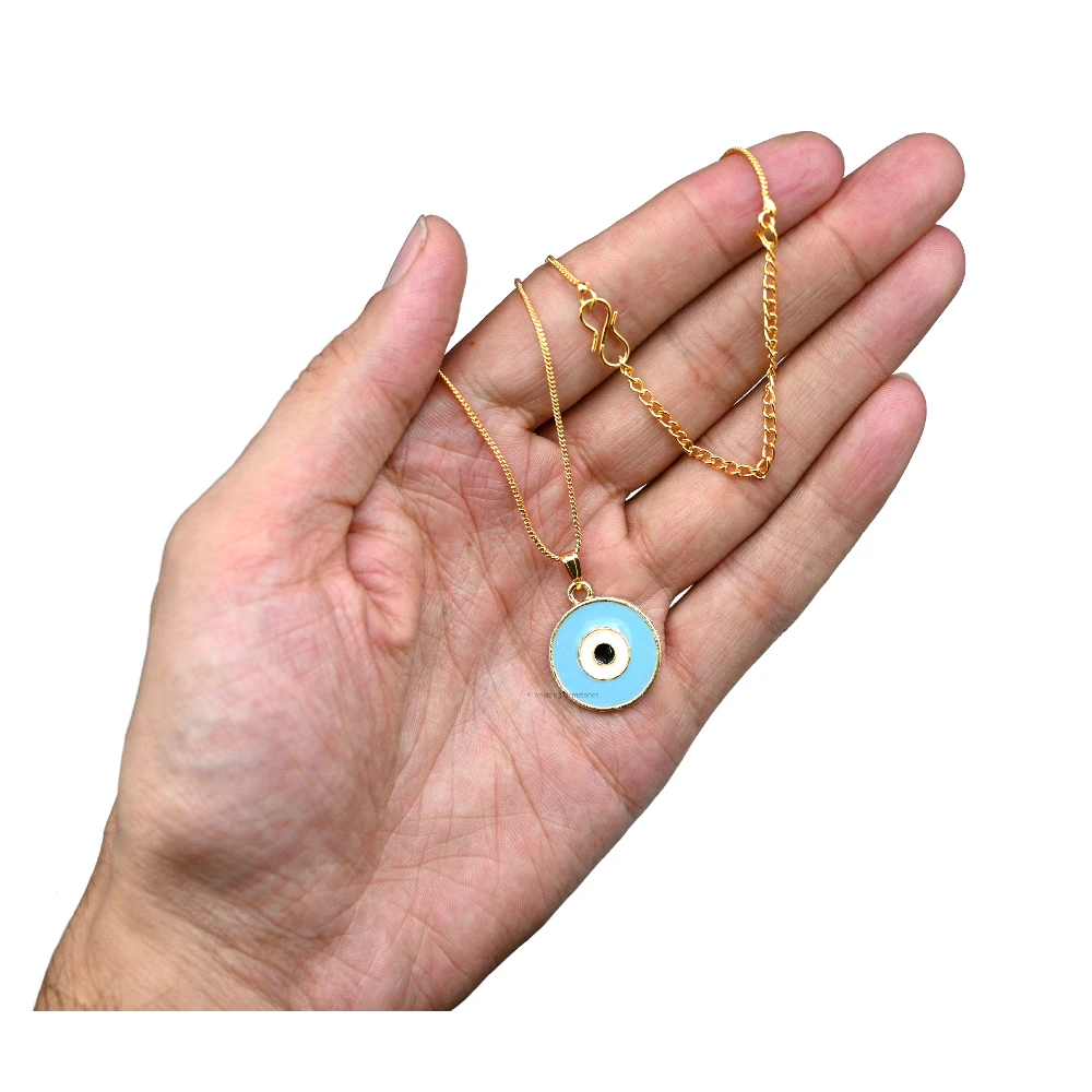 Sky Blue Evil Eye Pendant - Round (Gold)