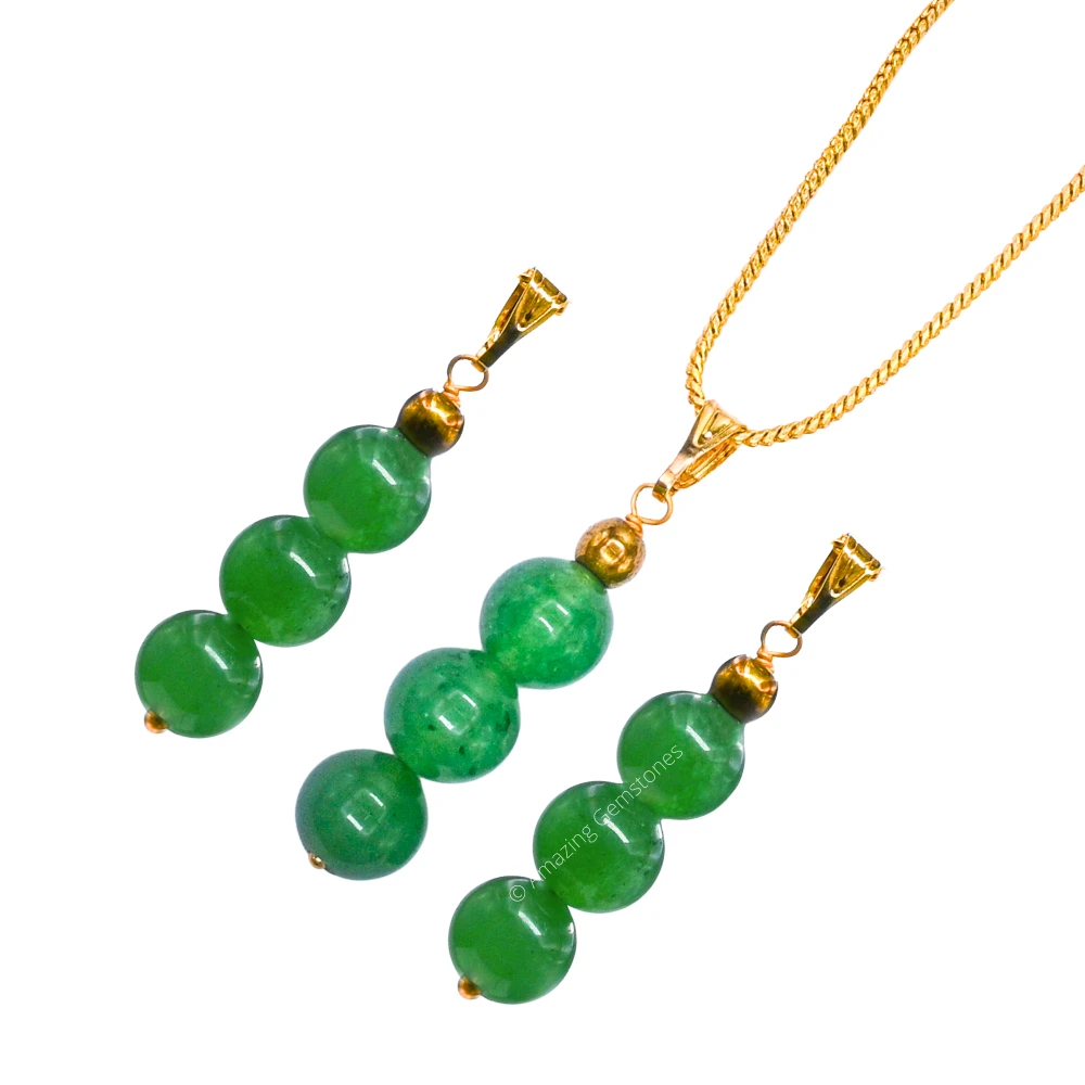 Green Aventurine Bead Pendant (Gold)