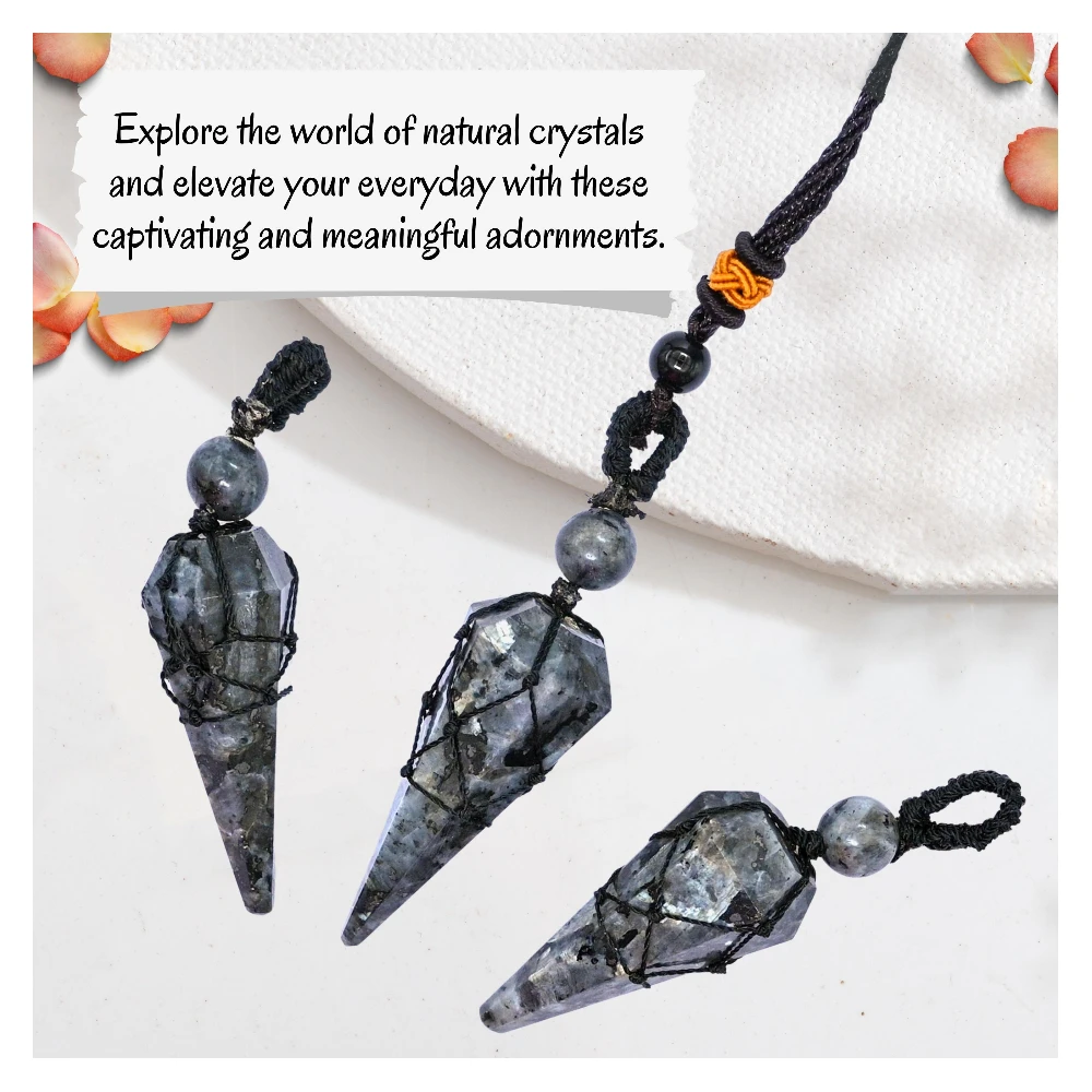 Larvikite Pendulum Pendant Necklace (Macrame)